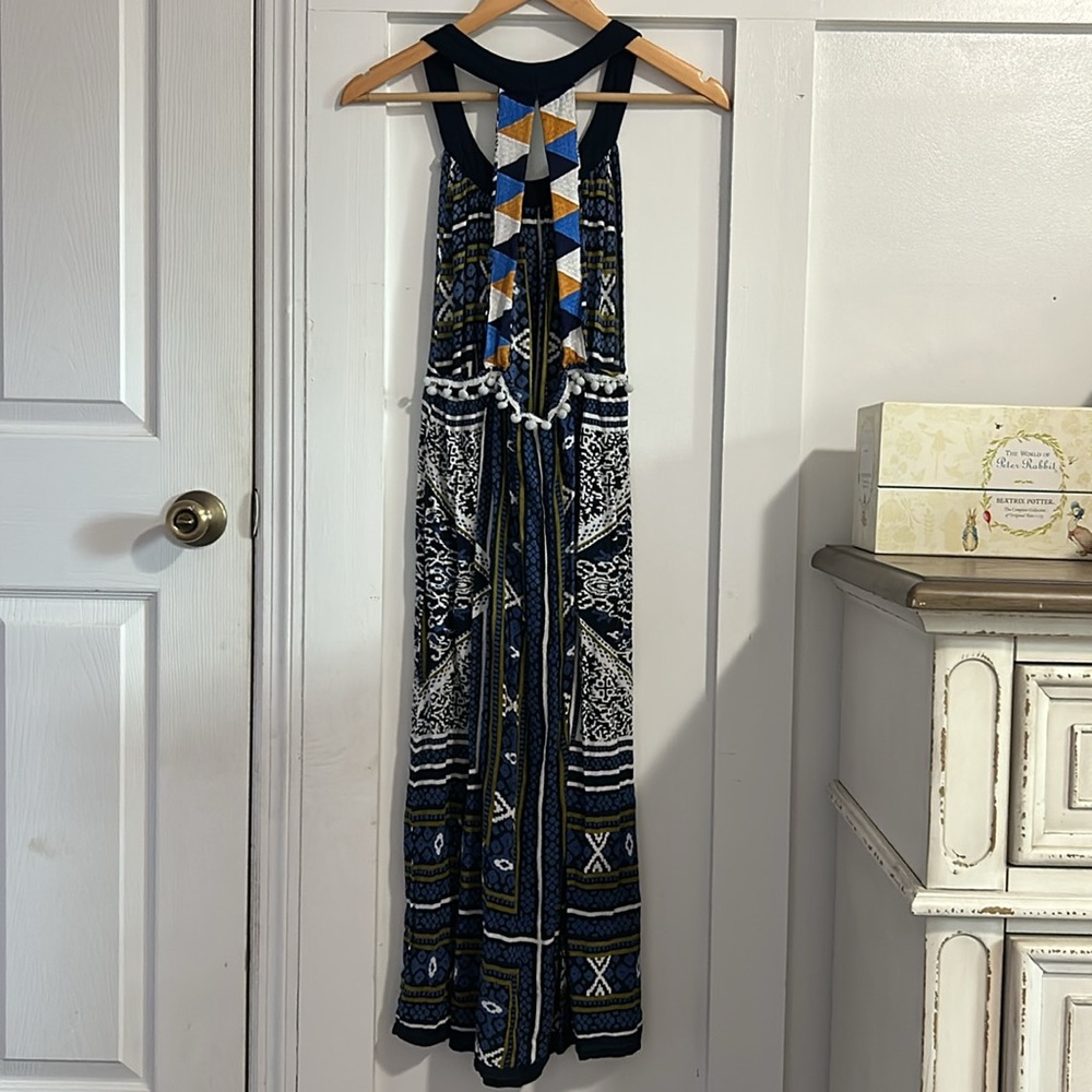 RAGA Riviera Maya Pom Pom Halter Neck Open Strappy Back Sundress Midi Medium - Picture 4 of 12